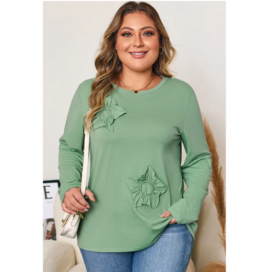 Flourish & Feel Good, 3D Floral Curvy Long Sleeve Top