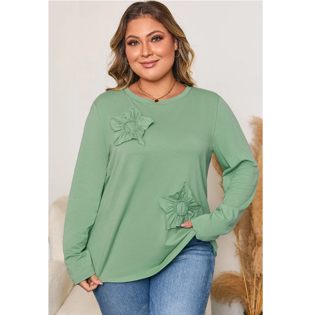 Flourish & Feel Good, 3D Floral Curvy Long Sleeve Top