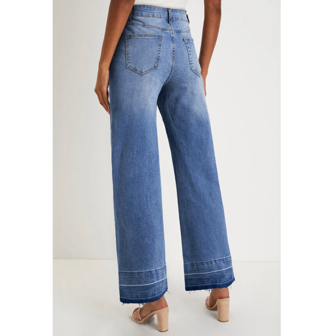 Twice As Cool, Raw Hem Wide Leg Jeans