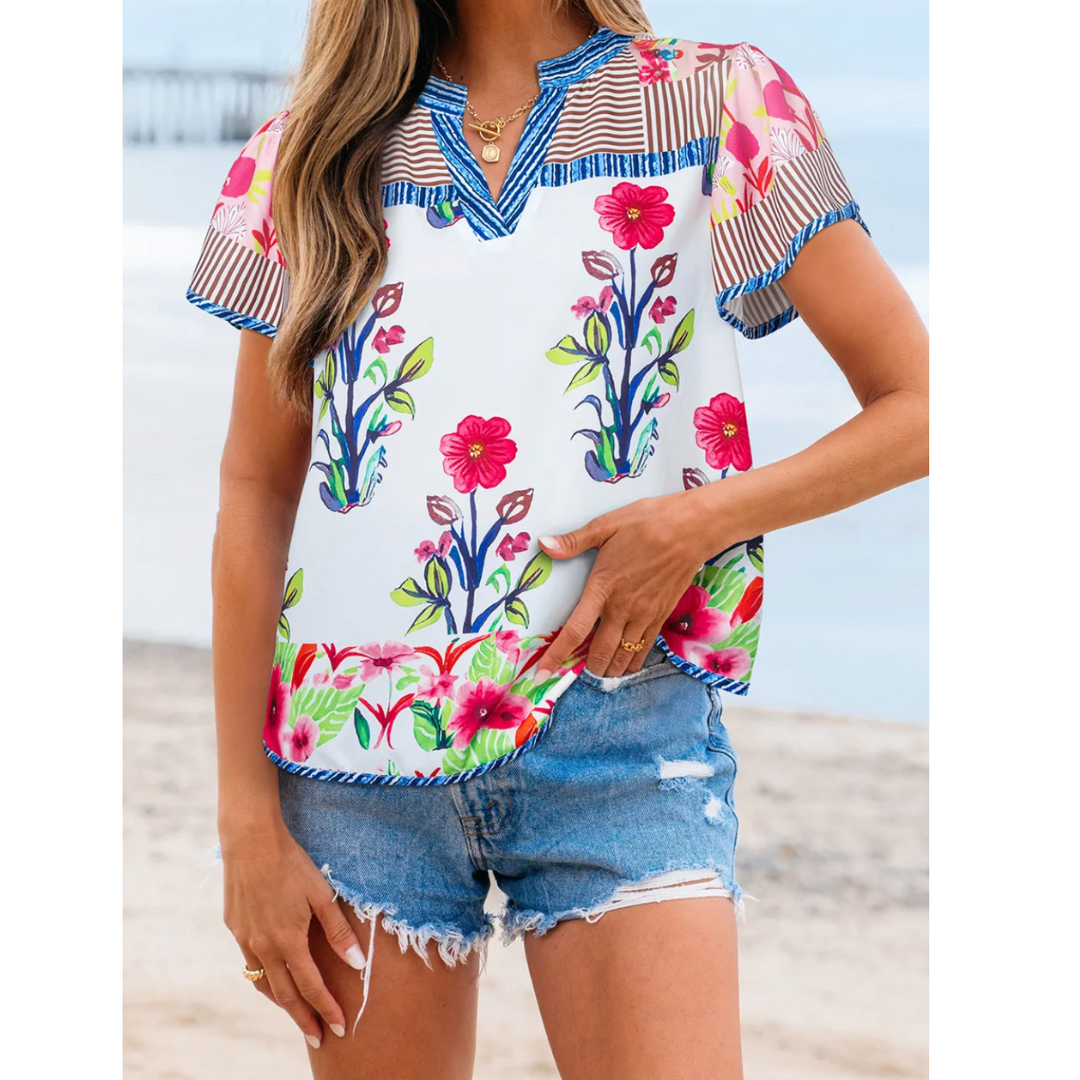 The Main Attraction, Short Sleeve Floral Mix Pattern Top