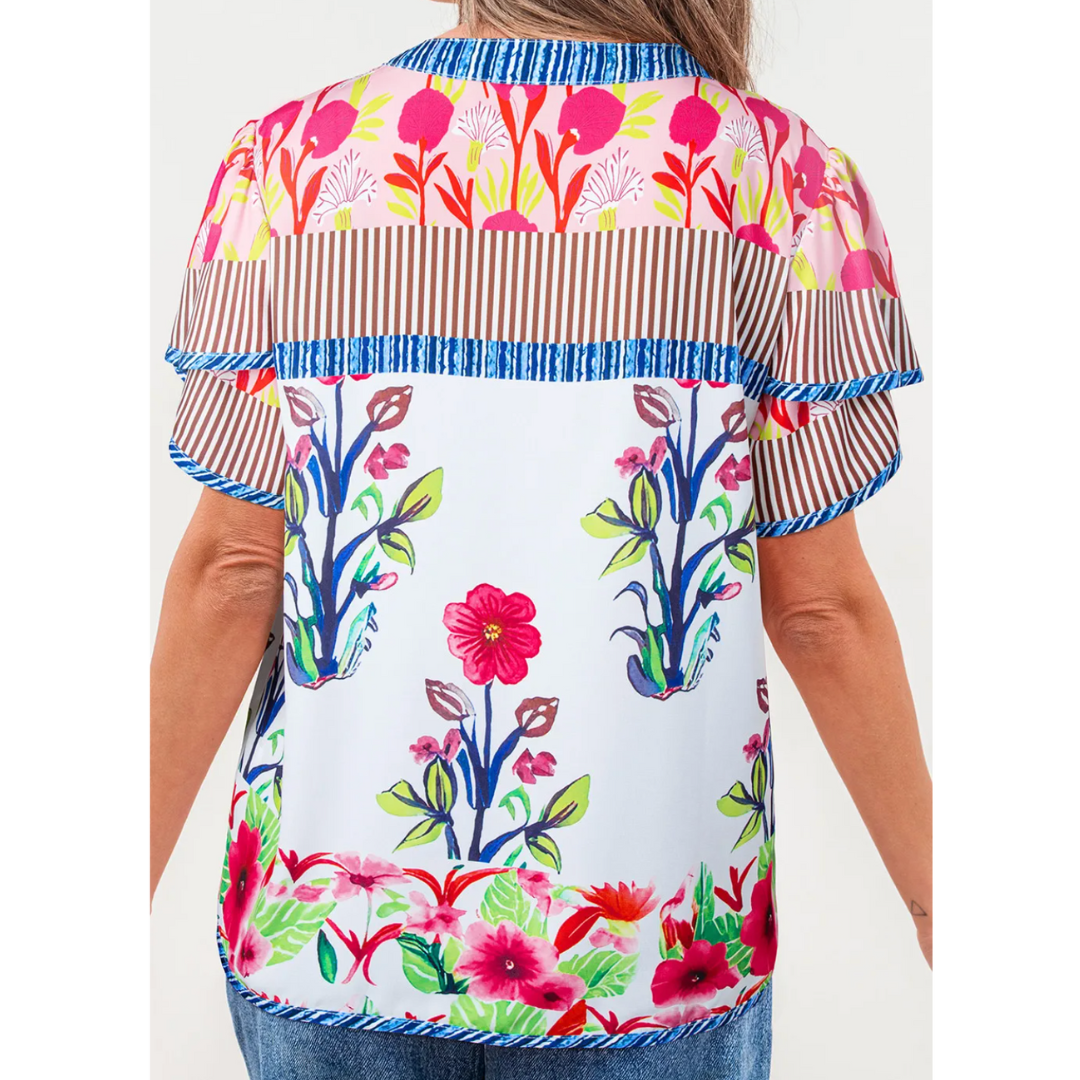 The Main Attraction, Short Sleeve Floral Mix Pattern Top
