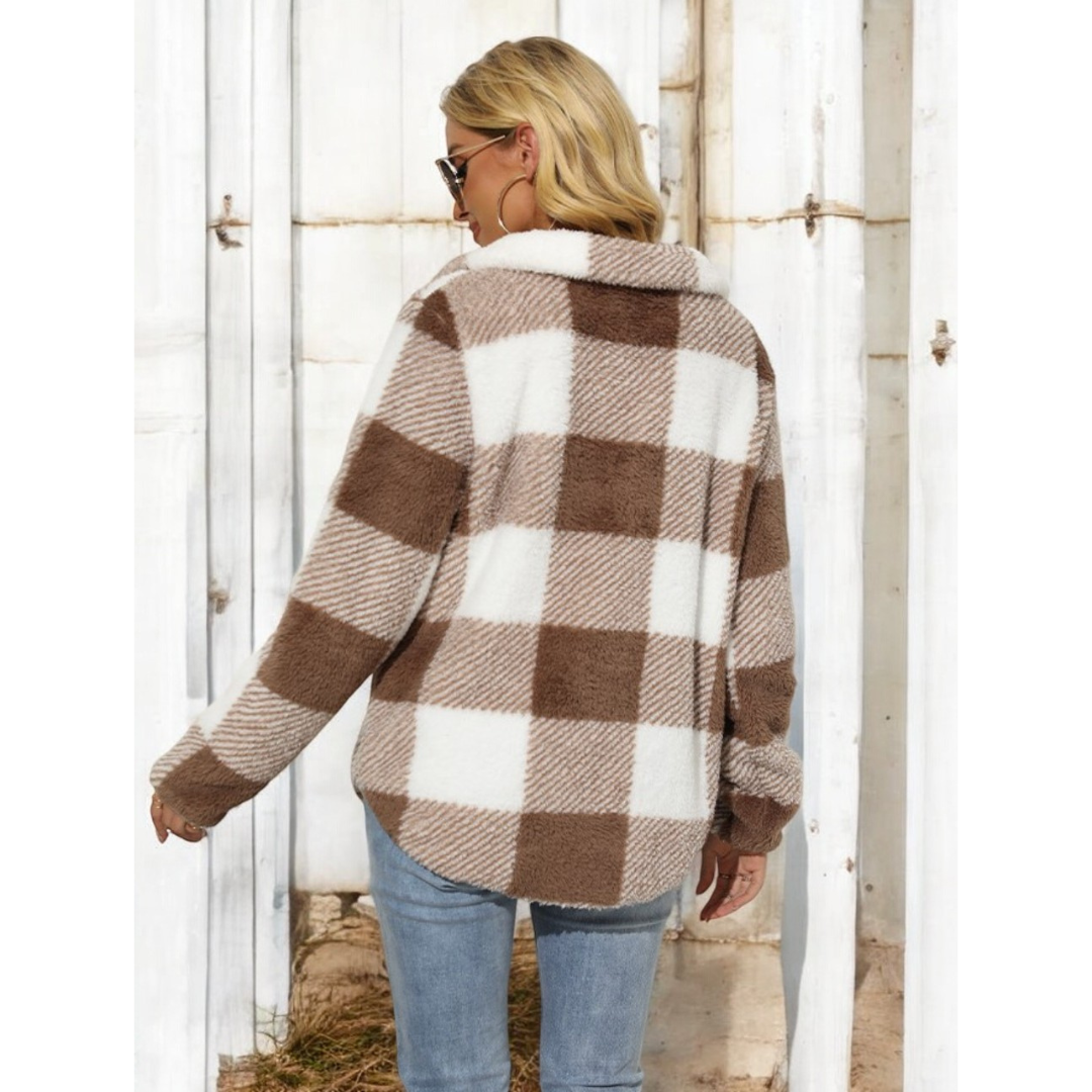 For Cold Days and Colder Night, Long Sleeve Plaid Sherpa Pullover