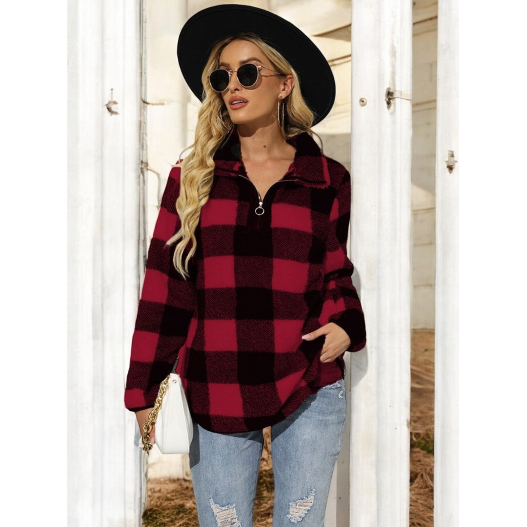 For Cold Days and Colder Night, Long Sleeve Plaid Sherpa Pullover