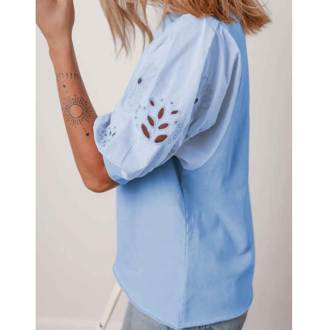 All Eyes On You. Eyelet Short Sleeve Top