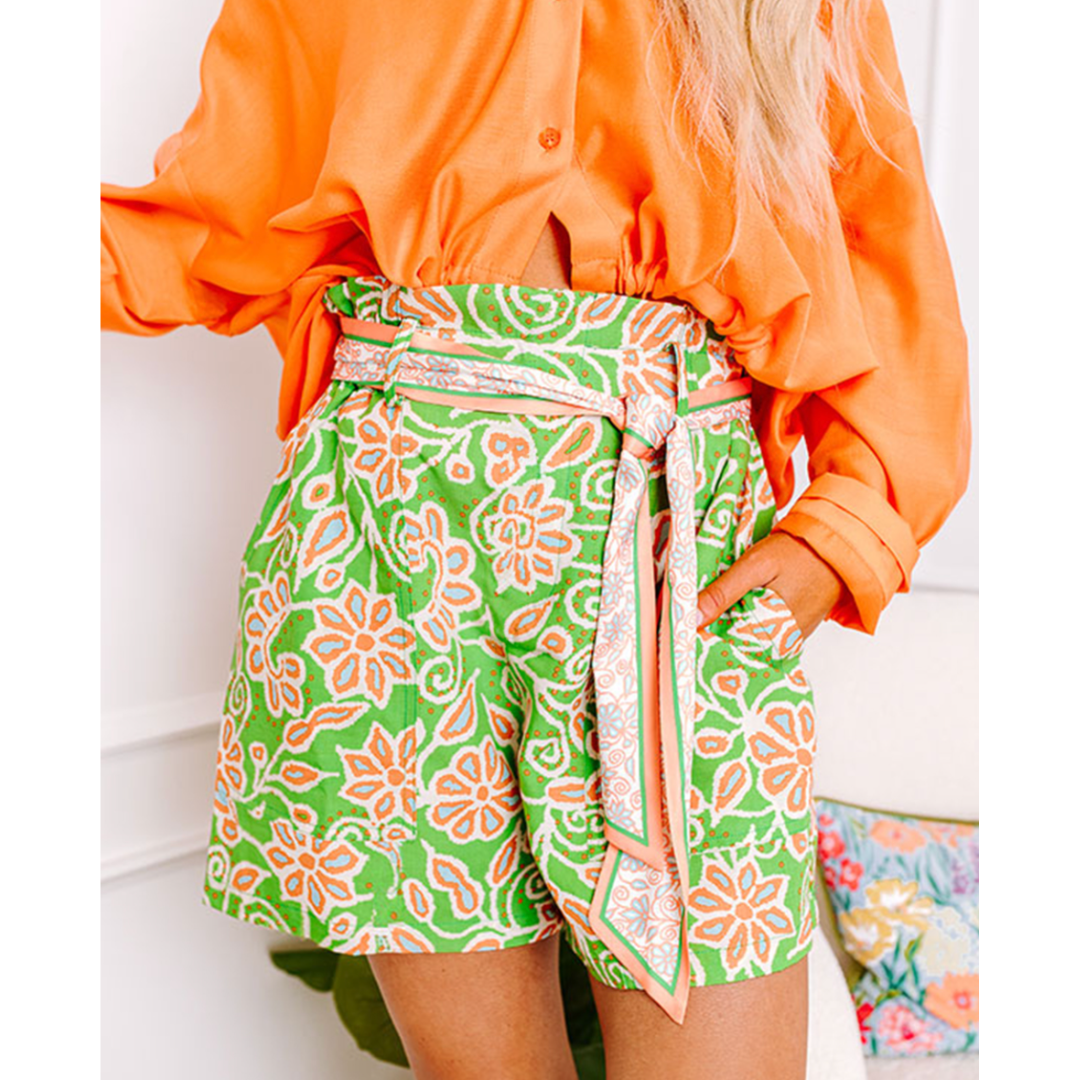 Make Your Choice, Floral Paperbag Shorts with Waist Tie