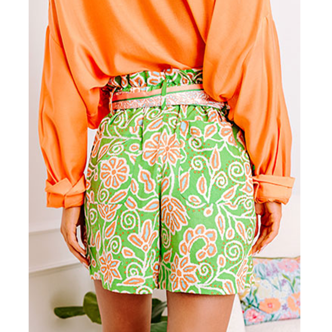 Make Your Choice, Floral Paperbag Shorts with Waist Tie