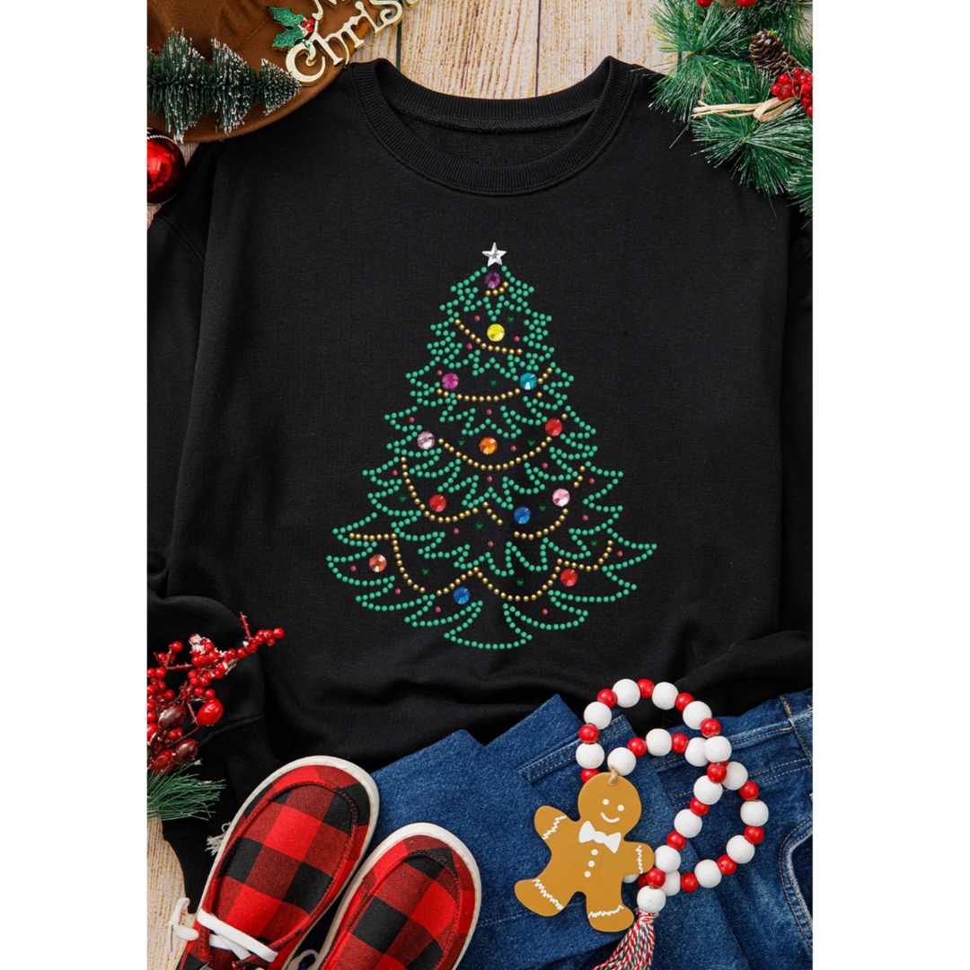 Oh Christmas Tree, Long Sleeve Beaded and Rhinestone Christmas Pullover