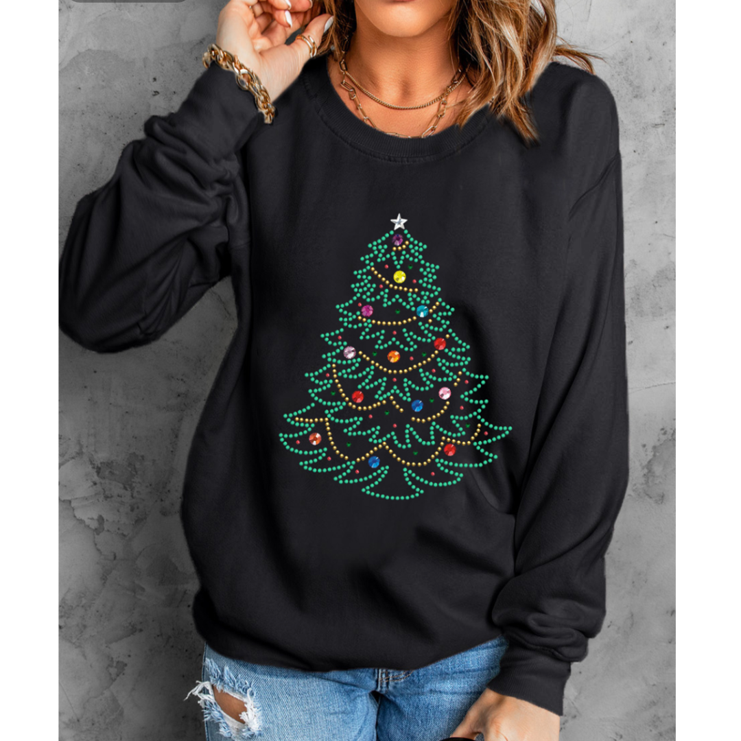 Oh Christmas Tree, Long Sleeve Beaded and Rhinestone Christmas Pullover