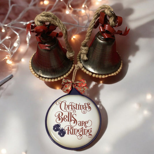 Sleigh Bells Ring, Huge Christmas Bells with Burlap Hanger