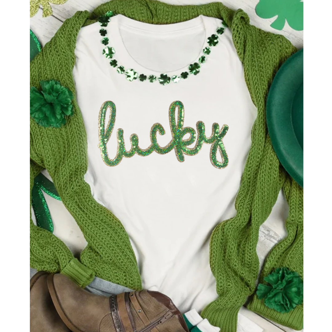 A Pinch Of Luck, Short Sleeve Sequin Graphic Tee