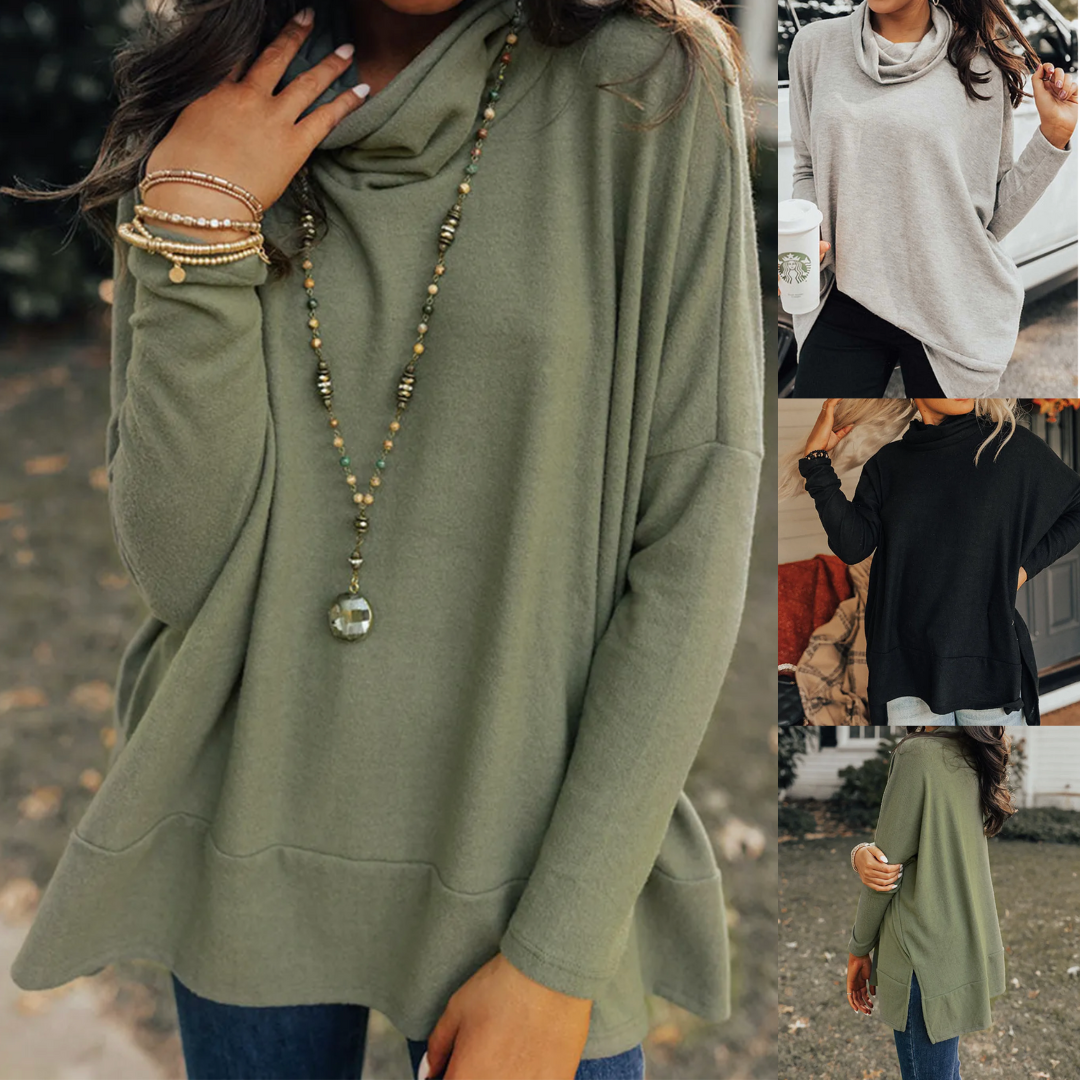 Don't Waste A Moment, Long Sleeve Oversize Turtle Neck Tunic Top