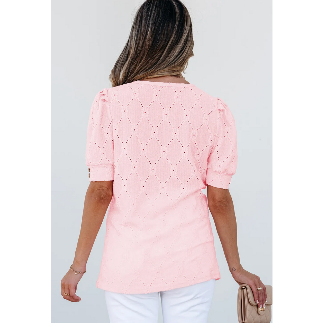 Put A Smile On, Floral Textured Short Sleeve Top