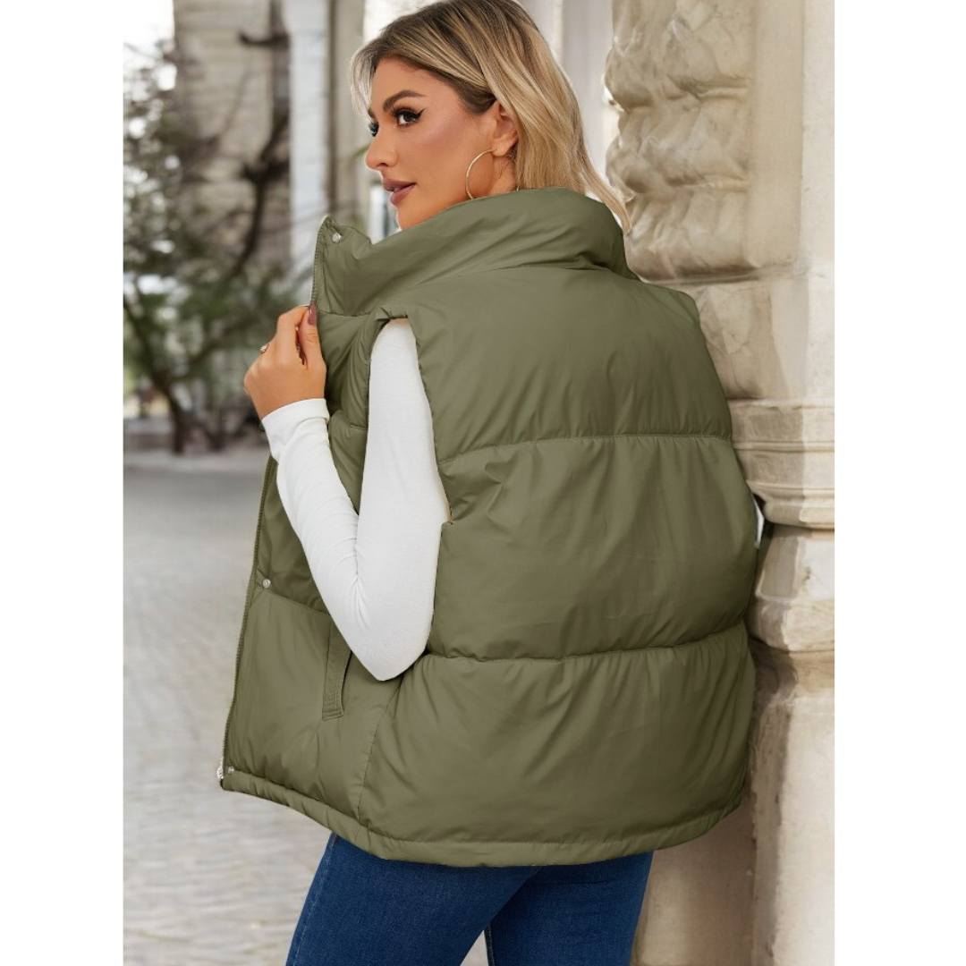 On The Lookout, Collar Zip Up Puffer Vest With Pockets