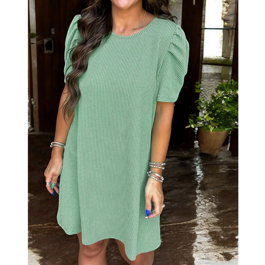 Mint To Be, Short Sleeve Corded Dress