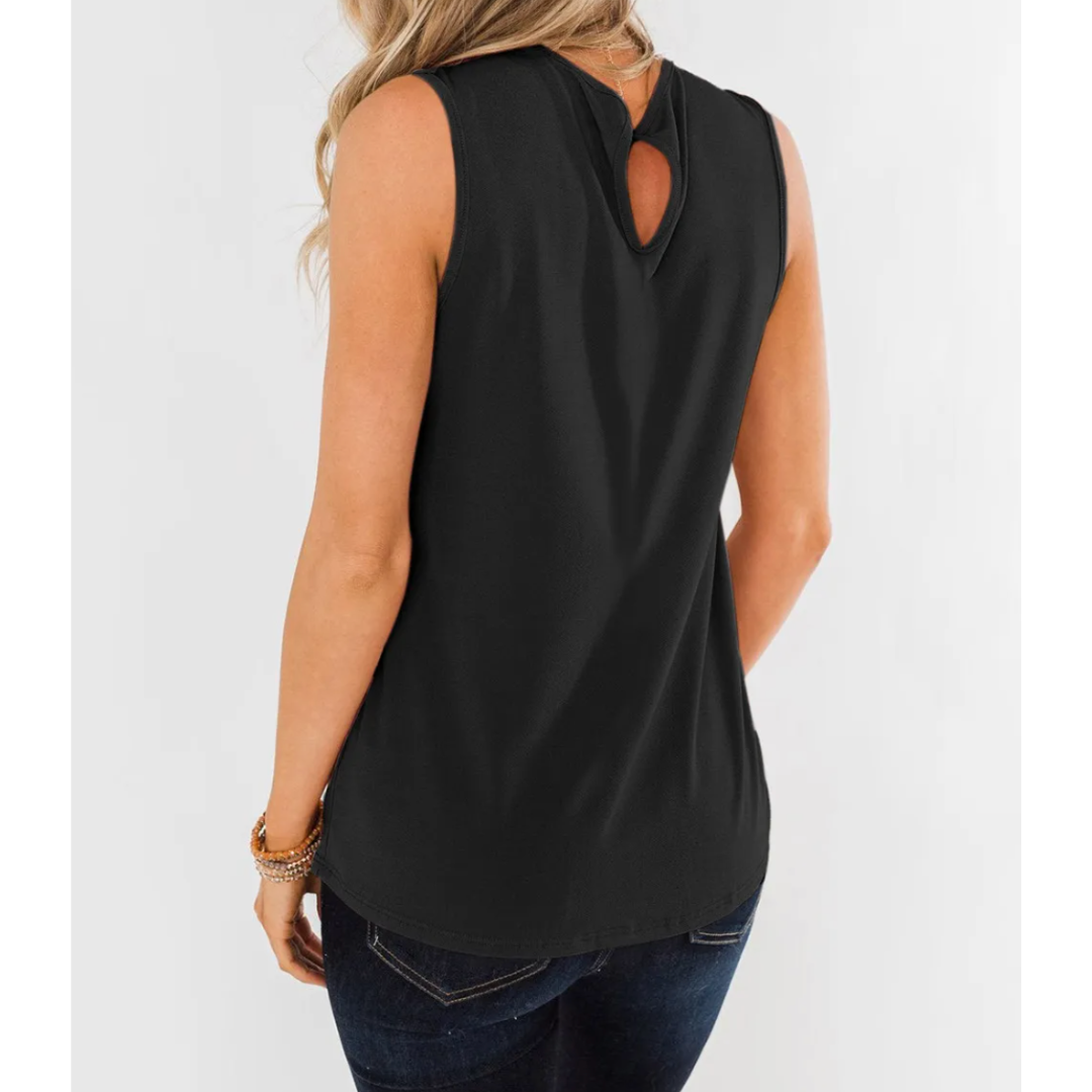 Simple and Cute, Sleeveless Top with Back Button Closure