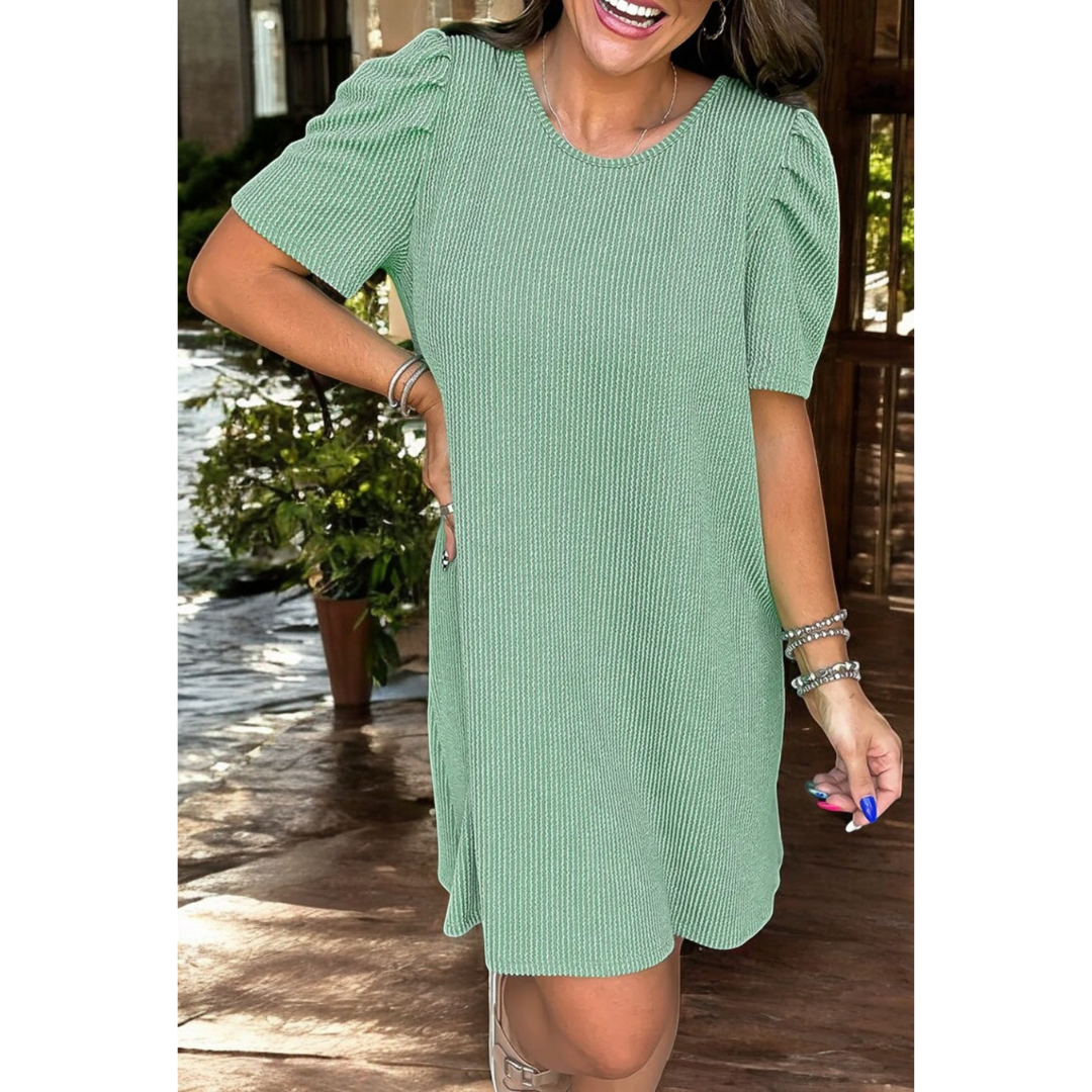 Mint To Be, Short Sleeve Corded Dress