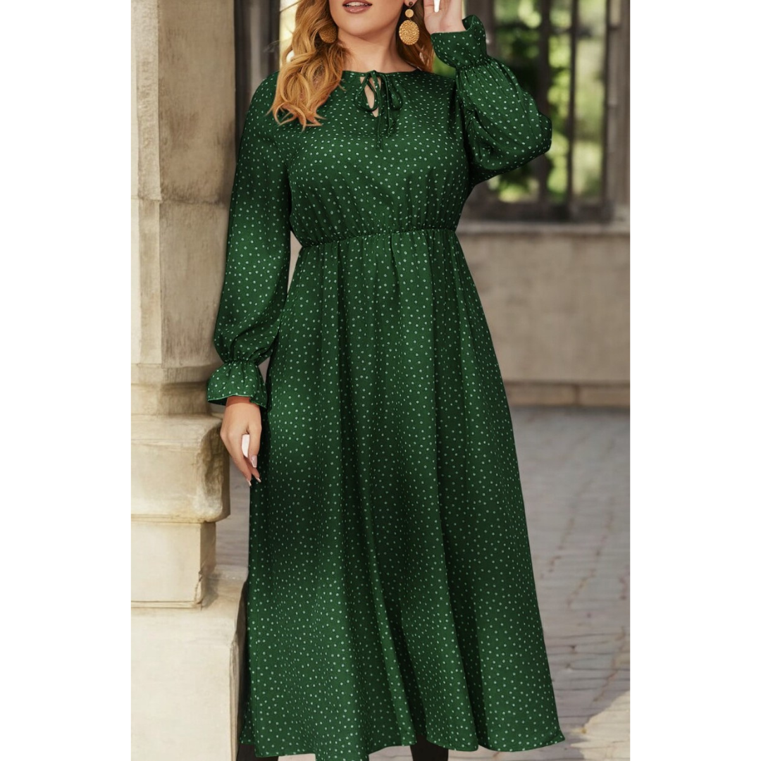 Prim and Proper Lady, Long Sleeve Spotted Maxi Dress