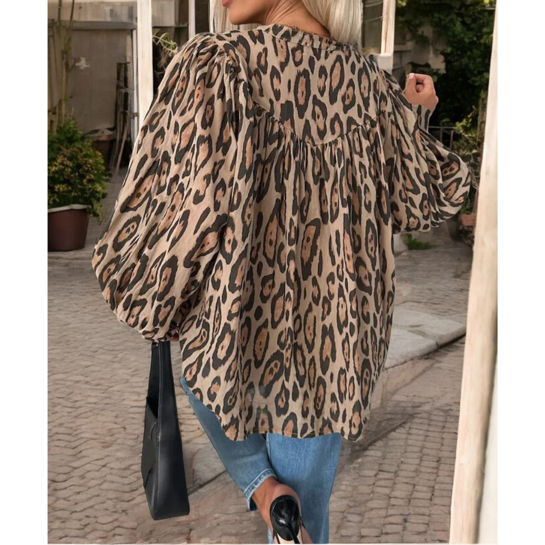 Feeling Blessed, Long Sleeve V Neck Leopard Tunic