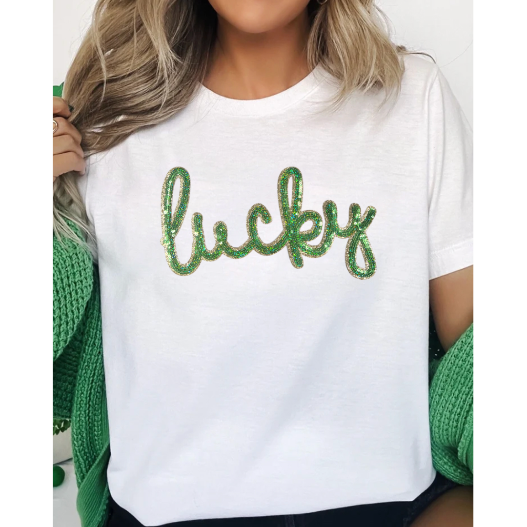 A Pinch Of Luck, Short Sleeve Sequin Graphic Tee