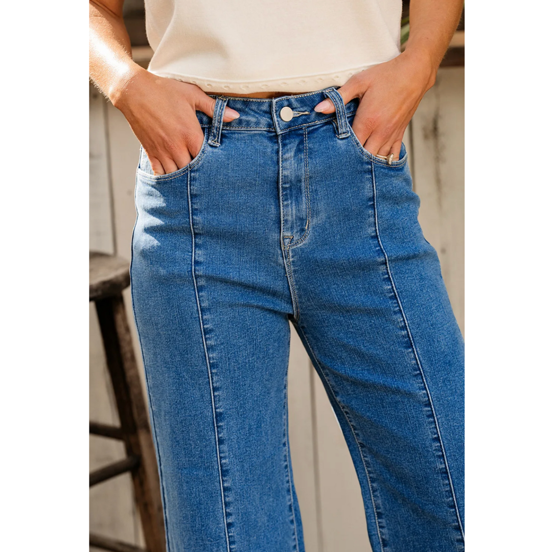 Dream MAKER, Seam Detail Flared Bottom Ankle Length Jeans