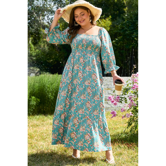 Don't Let Go, Half Sleeve Floral Maxi Babydoll Dress (1X-4X)