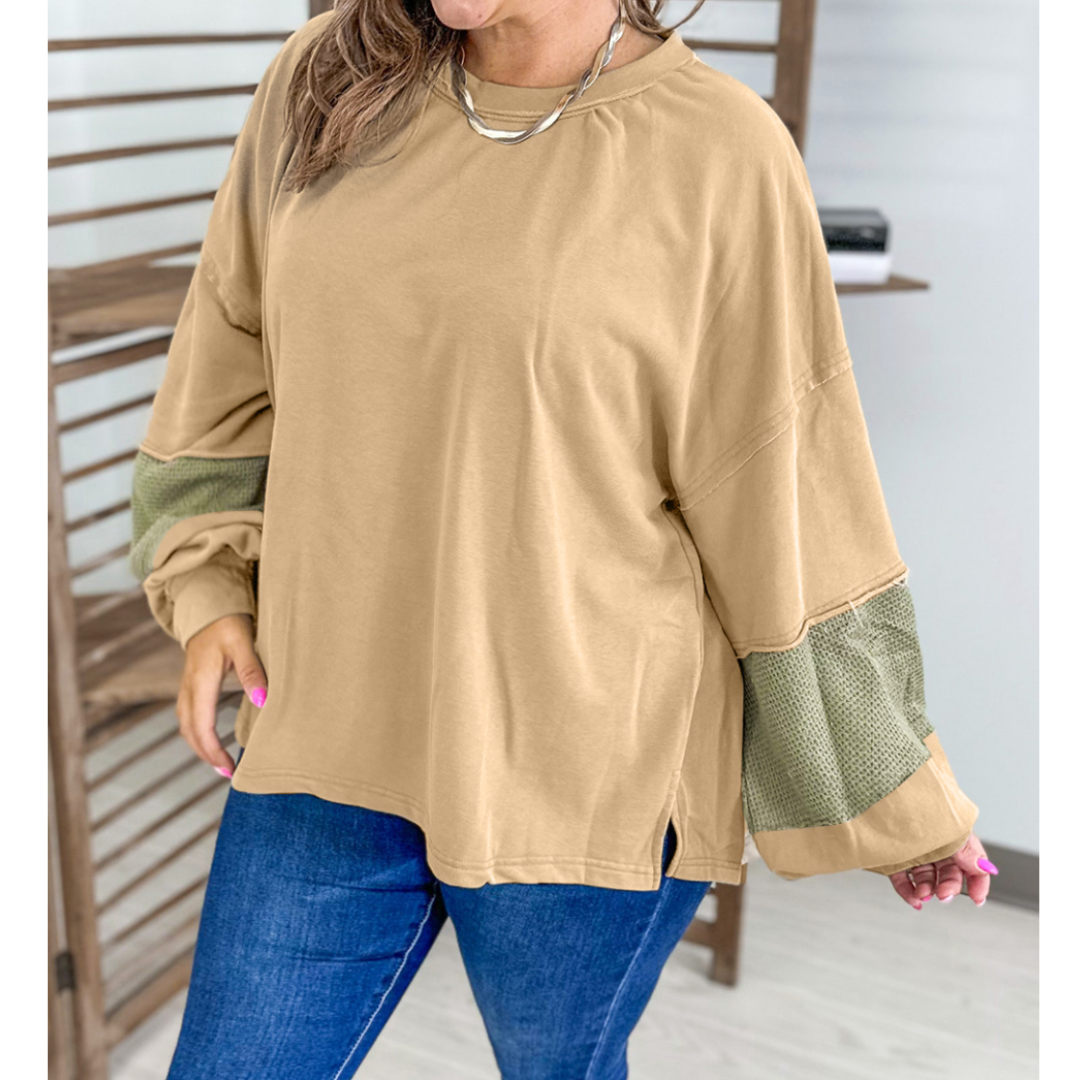 Bold Moves Only, Curvy Colorblock Mesh Sleeve Top (1X-4X)