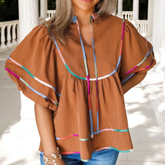 Hold On Tight, Bubble Sleeve Colorblock Tunic