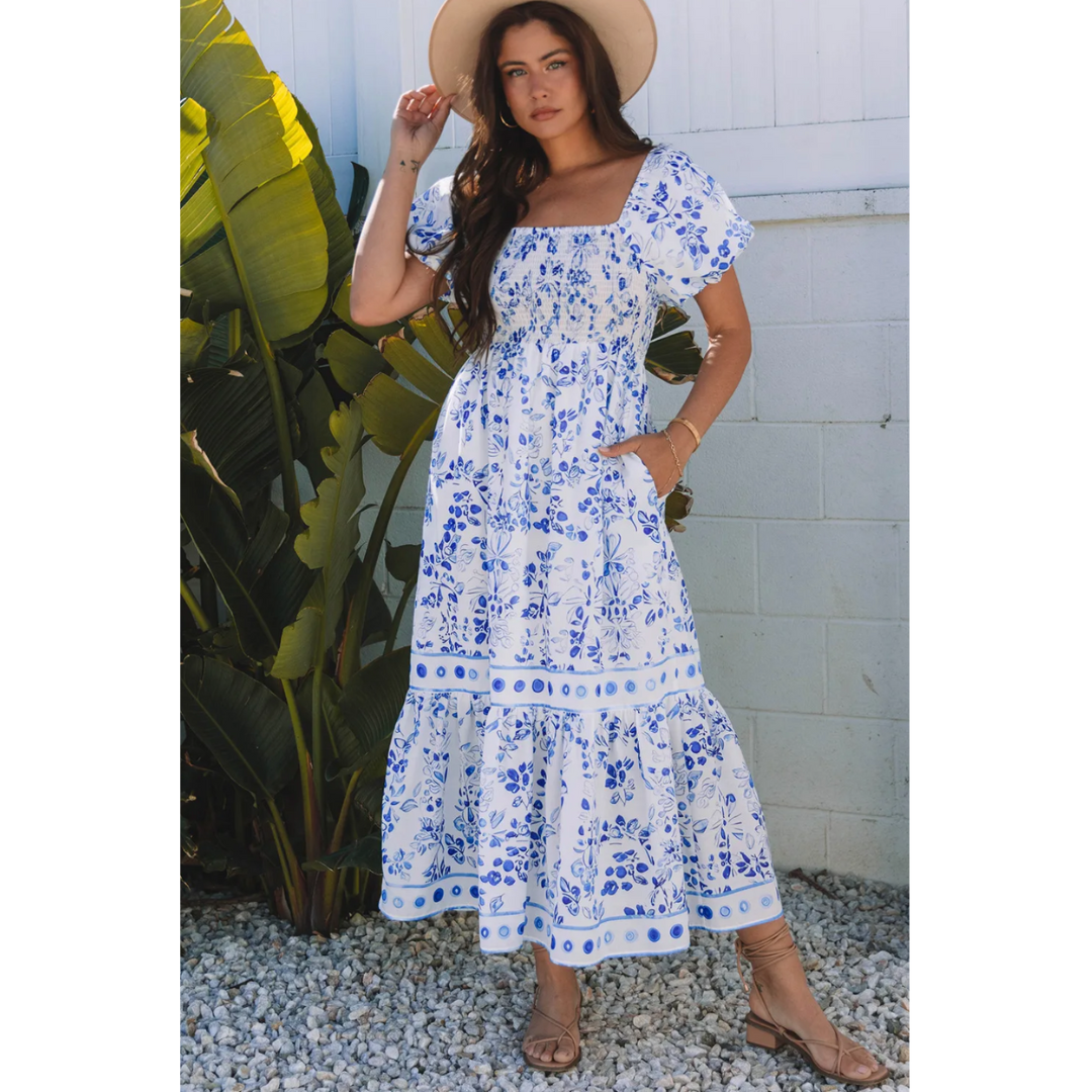 A Beautiful View, Short Sleeve Floral Maxi Dress