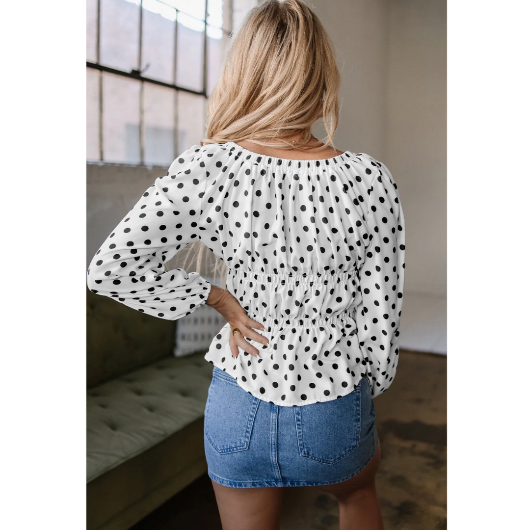 Spotted On The Run, Long Sleeve Peplum Top