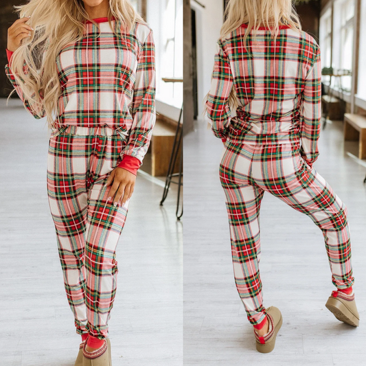 Christmas Jam, Long Please Plaid Pajama Set