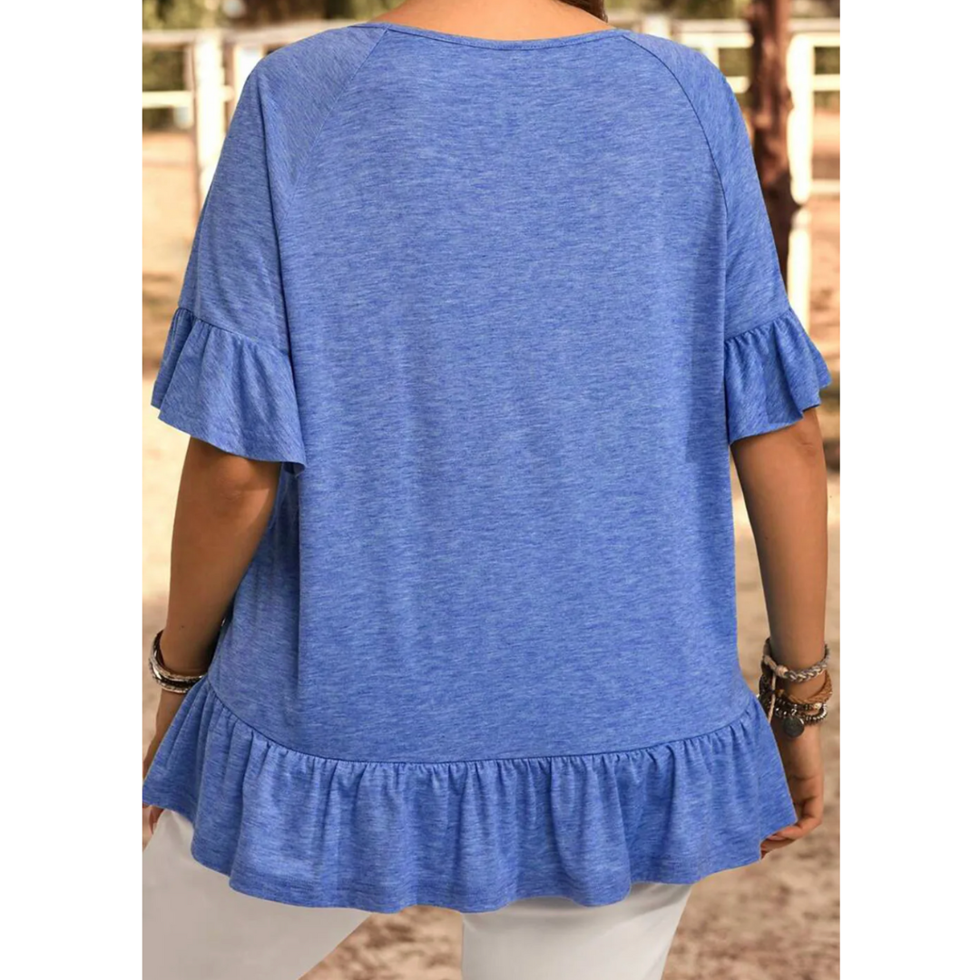 Feeling Free, Short Sleeve Ruffle Hem Tunic (1X-4X)