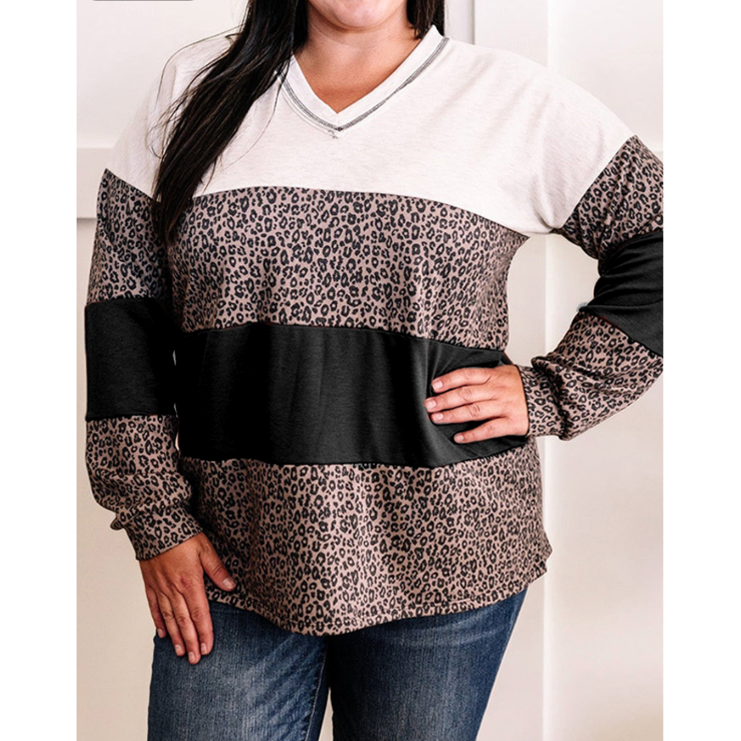 Come And Get It, Long Sleeve Leopard Colorblock Tunic