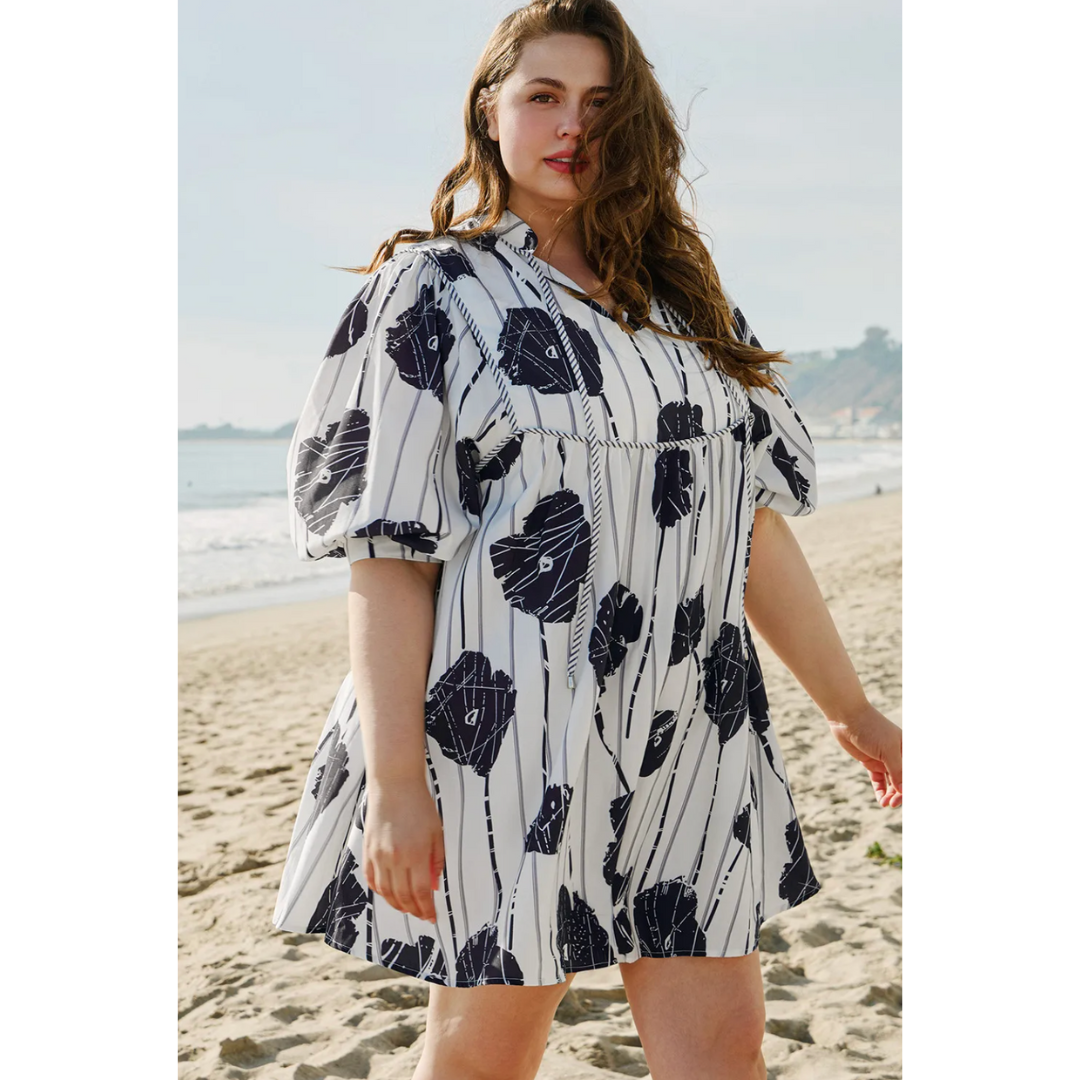 Loving You, Short Puff Sleeve Floral Babydoll Dress