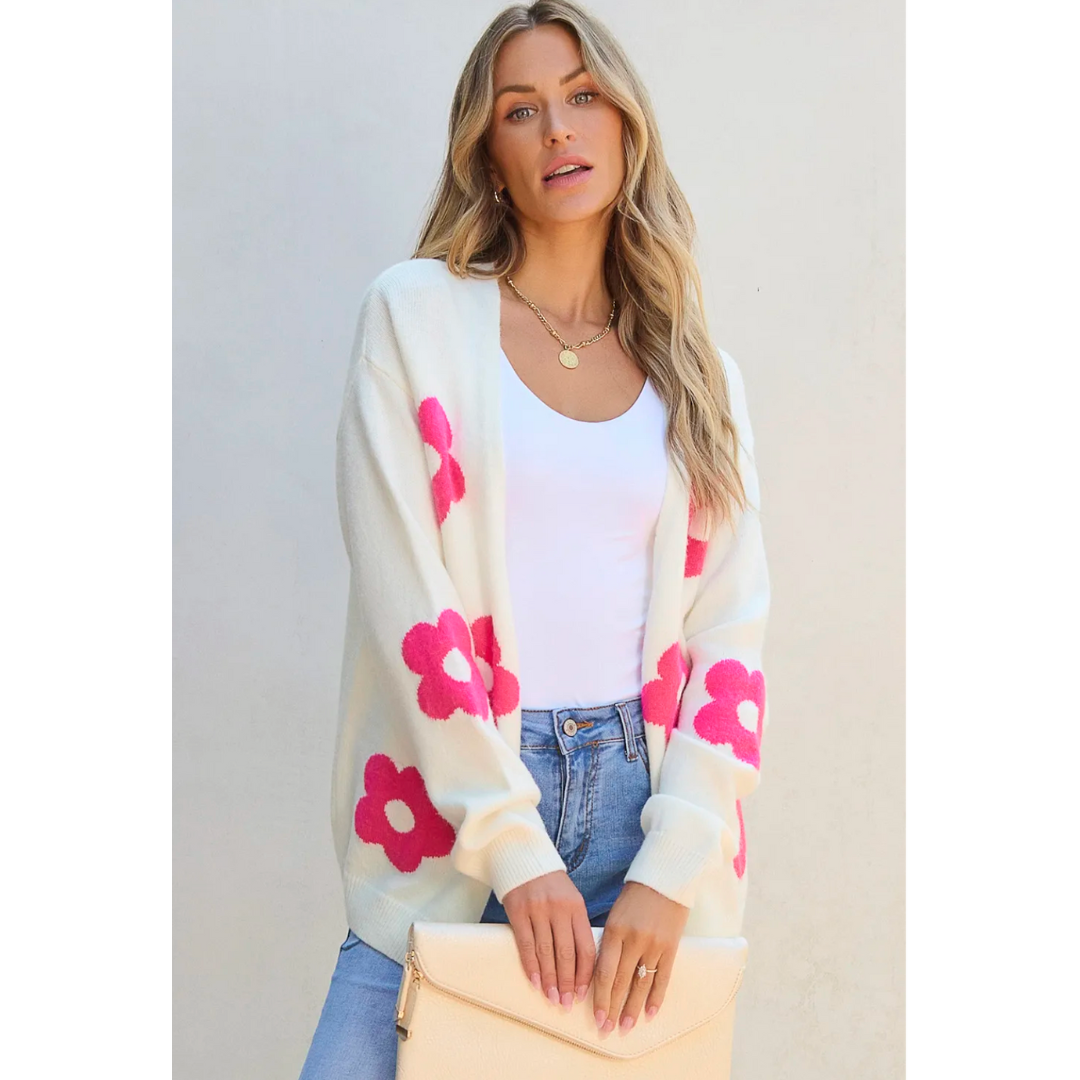 Gather Around, Floral Open Front Cardigan