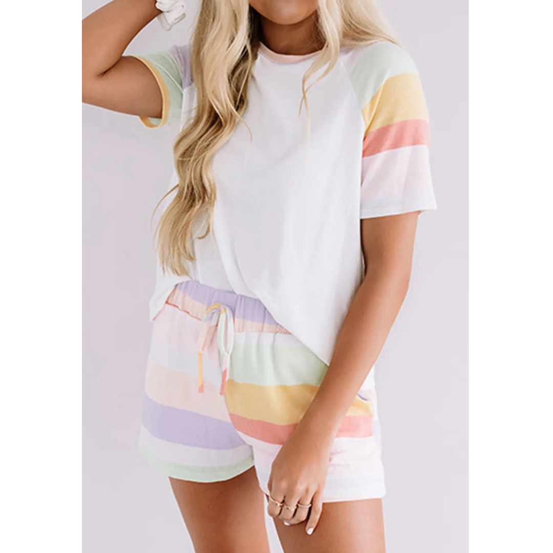 In This Moment, Short Sleeve Colorblock Short Set