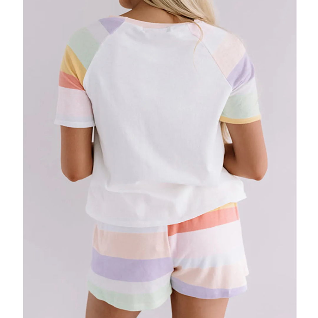 In This Moment, Short Sleeve Colorblock Short Set