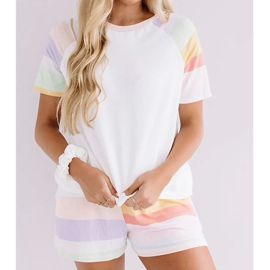 In This Moment, Short Sleeve Colorblock Short Set