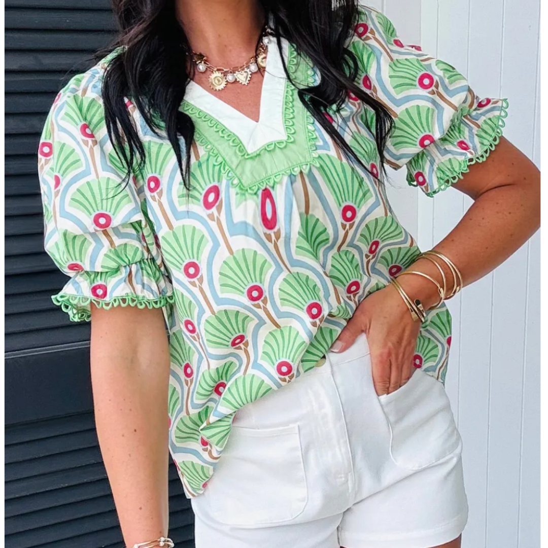 Palm Parade Puff Sleeve Top