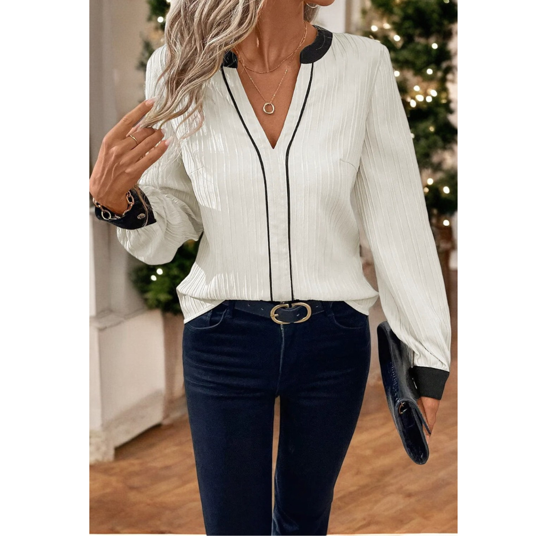 Boss Approved, Long Sleeve V Neck Colorblock Blouse