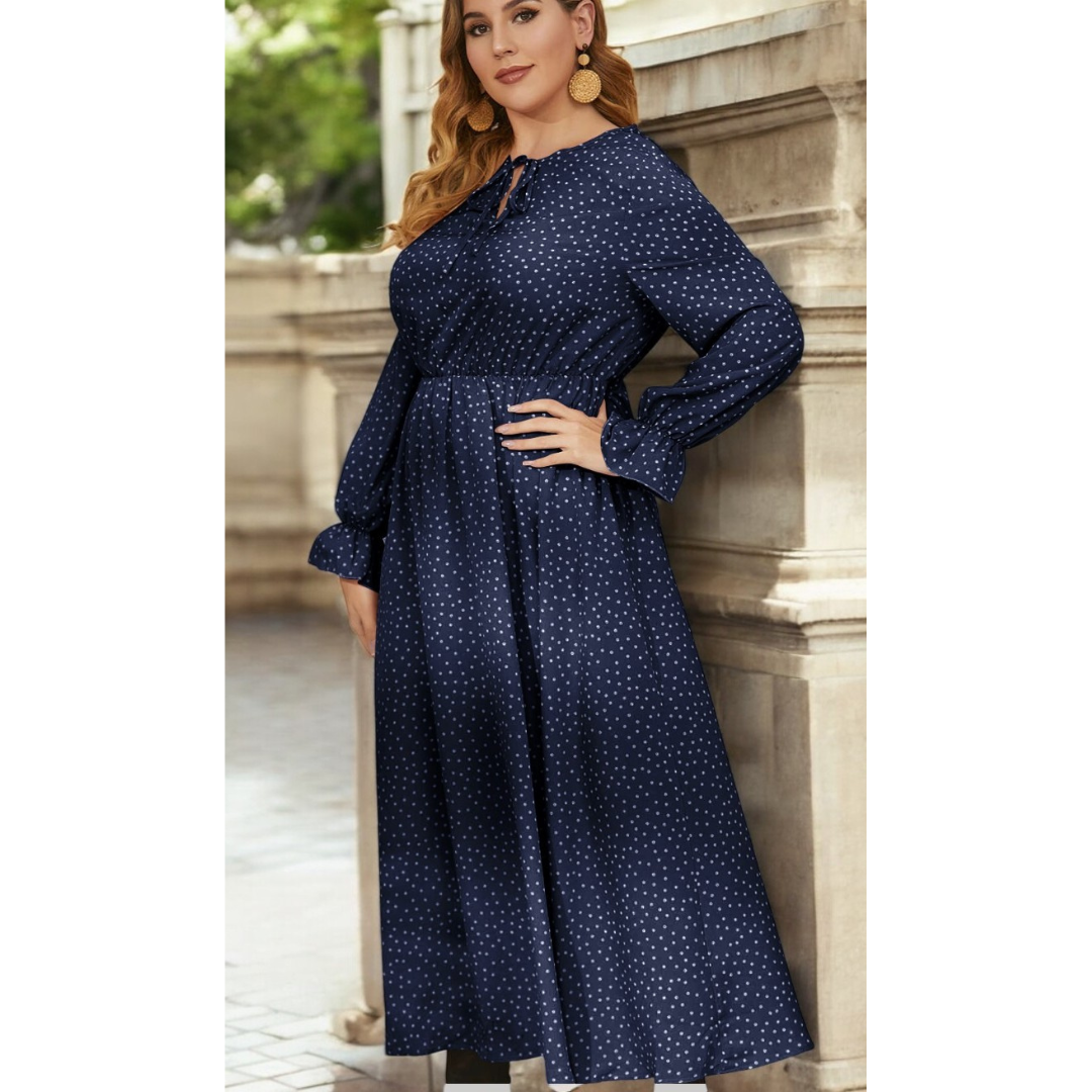 Prim and Proper Lady, Long Sleeve Spotted Maxi Dress