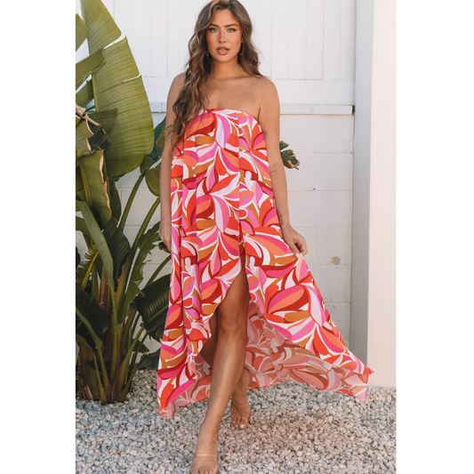 Explore The World, Abstract Floral High Low Bandeau Vacay Dress