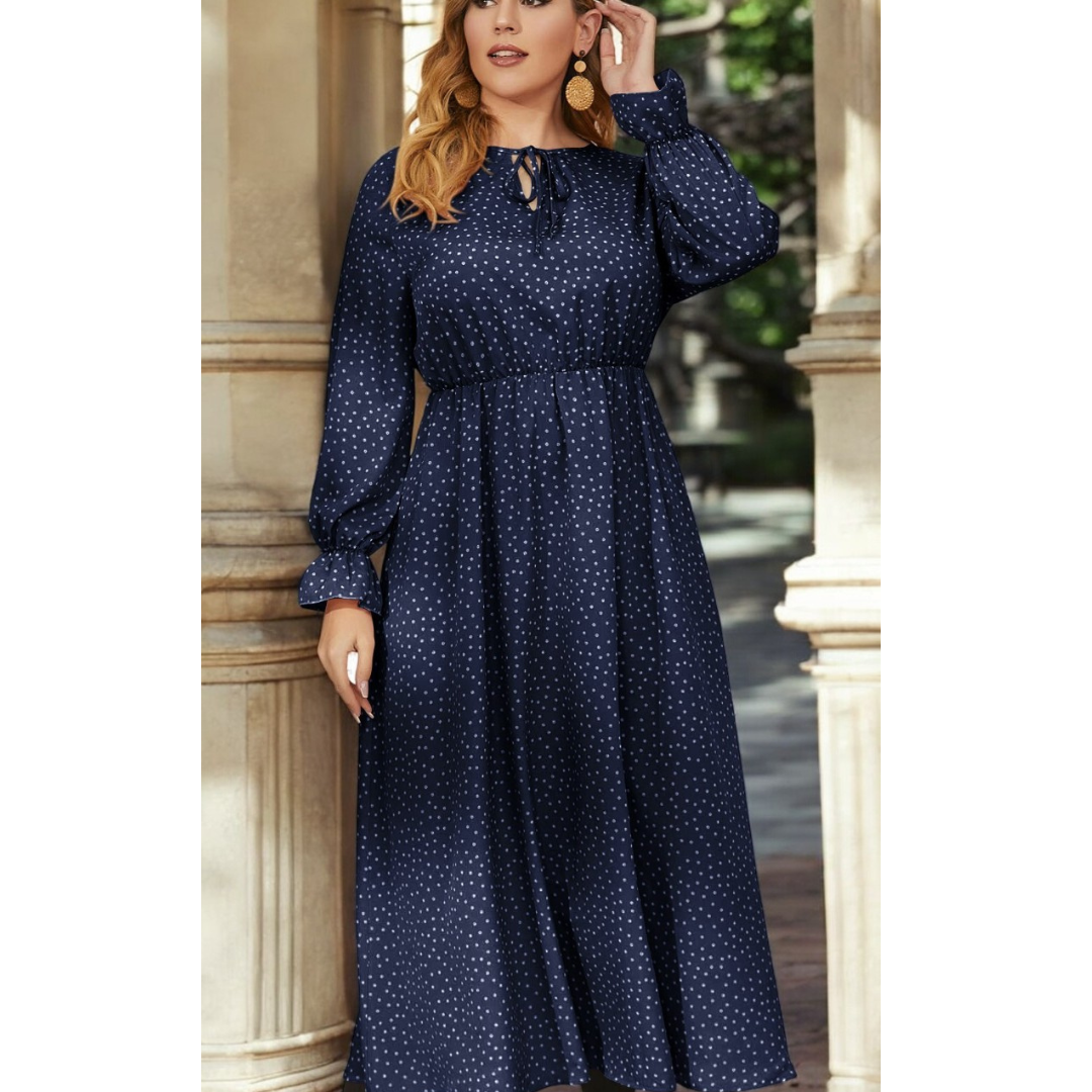 Prim and Proper Lady, Long Sleeve Spotted Maxi Dress