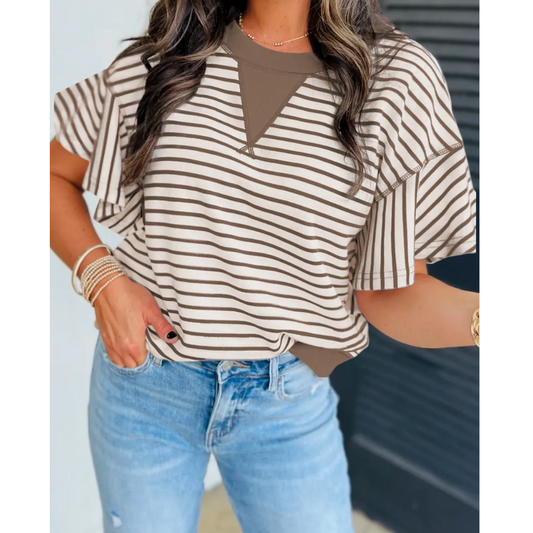 Ready To Go, Short Ruffle Sleeve Stripe Tee