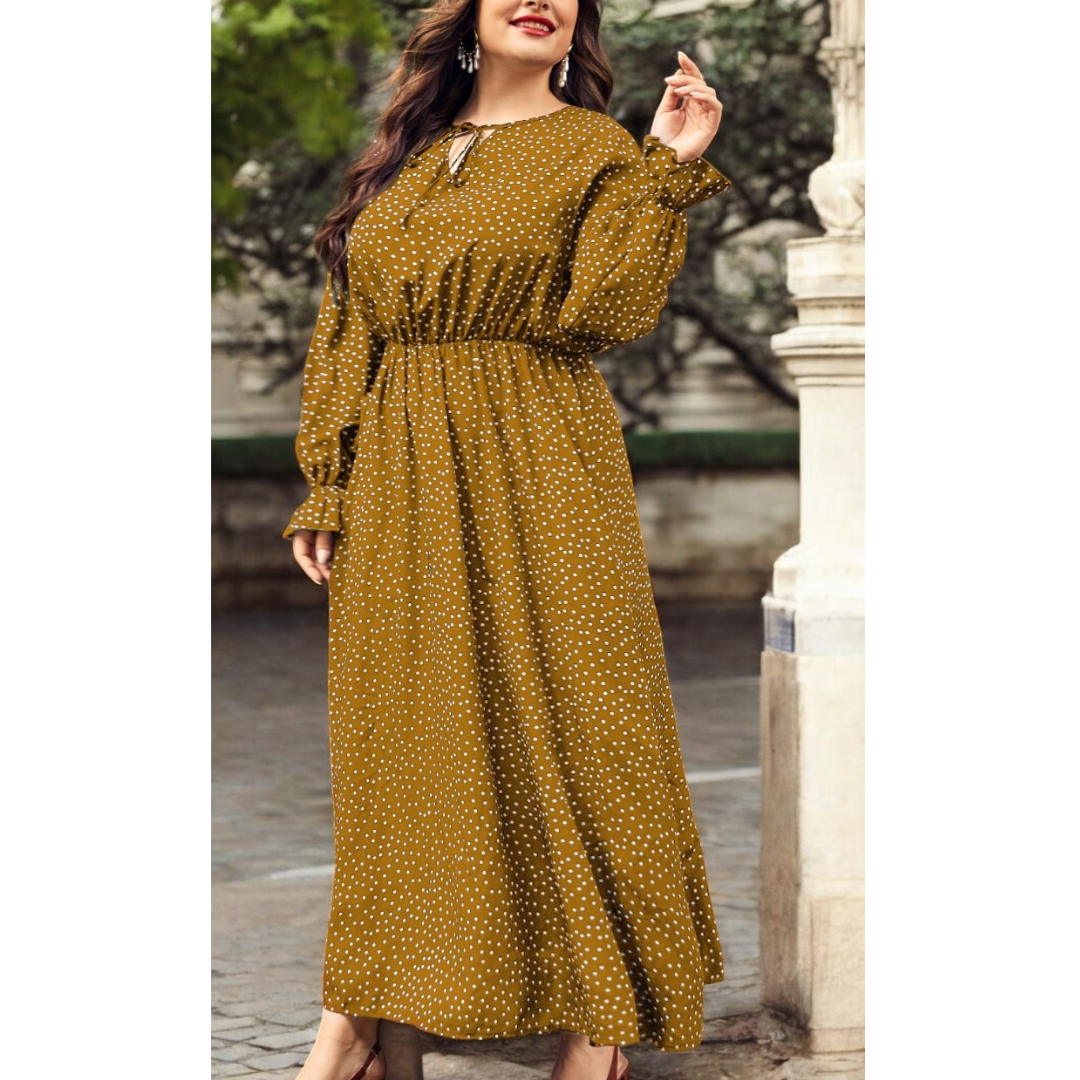 Prim and Proper Lady, Long Sleeve Spotted Maxi Dress