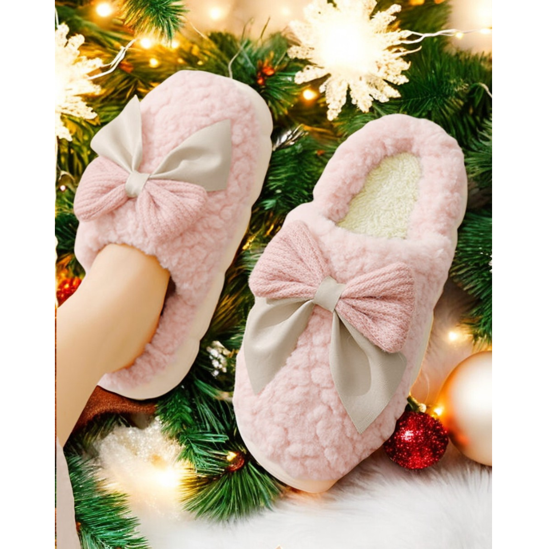 A Girly Girls Dream, Fuzzy Bowtie Winter Slippers