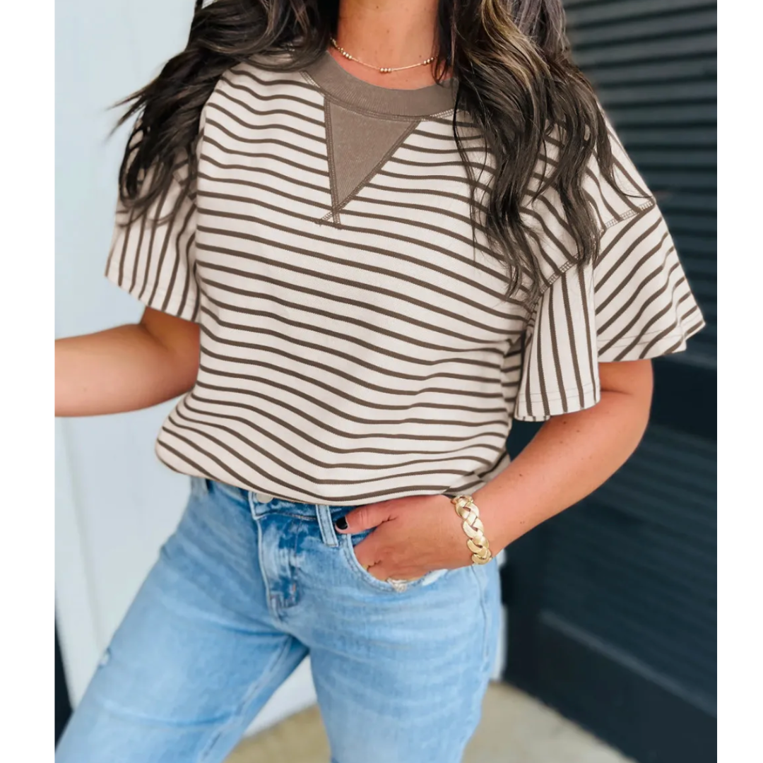 Ready To Go, Short Ruffle Sleeve Stripe Tee