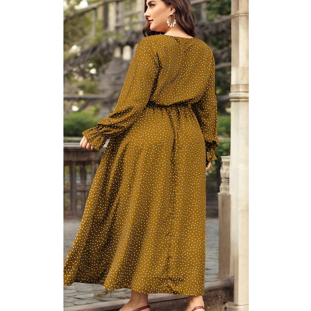 Prim and Proper Lady, Long Sleeve Spotted Maxi Dress