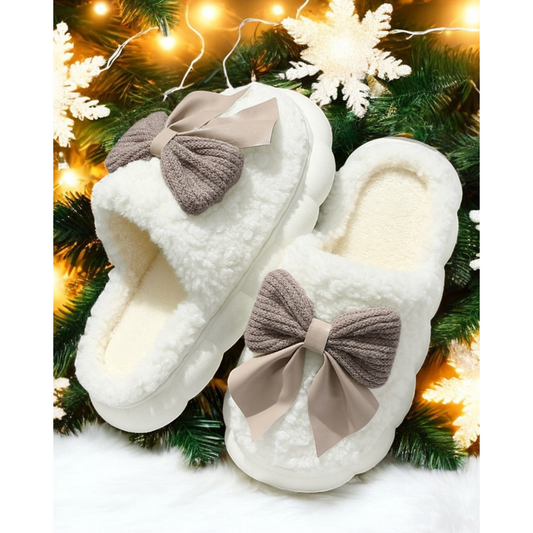 A Girly Girls Dream, Fuzzy Bowtie Winter Slippers