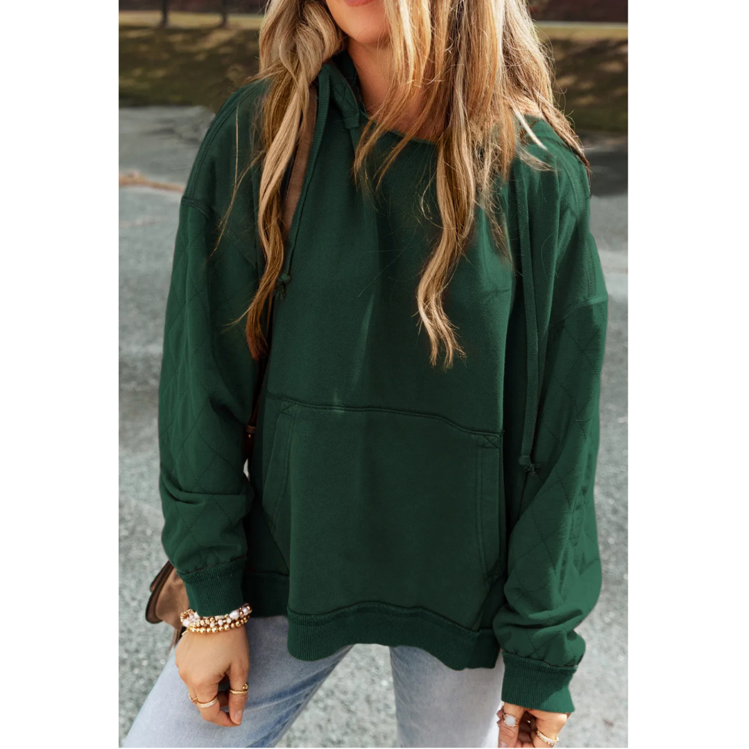 Just In Time, Long Sleeve Quilted Hoodie Pullover