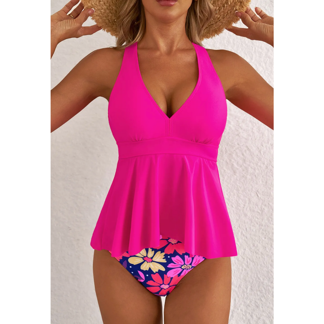 Down By The Sea, Floral Colorblock Tankini